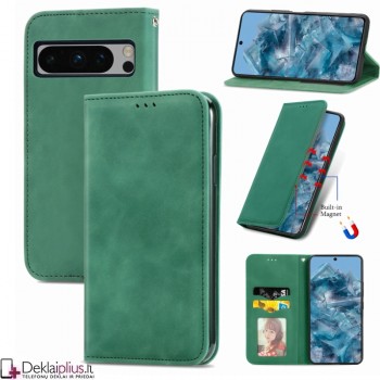 Dirbtinės odos atverčiamas dėklas su skyreliais - žalias (Google Pixel 8A)